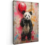 MuchoWow© Impressions sur Toile 80x120 cm Deco Tableau Murale Decoration Salon Peinture Tableaux Chambre Toiles Maison Graffiti - Panda - Ballon - Street art - Banksy