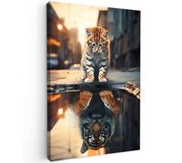 MuchoWow© Impressions sur Toile Deco Tableau Murale Decoration Salon | 20x30 cm - Peinture Tableaux Chambre Toiles Maison Chat - Image miroir - Tigre - Rue - Eau