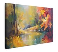 MuchoWow© Impressions sur Toile Deco Tableau Murale Decoration Salon | 60x40 cm - Peinture Tableaux Chambre Toiles Maison Paysage - à l'huile - Rivière - Coloré