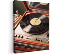MuchoWow© Impressions sur Toile Deco Tableau Murale Decoration Salon | 60x80 cm - Peinture Tableaux Chambre Toiles Maison Vintage - Tourne-disque - Musique