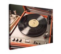 MuchoWow© Impressions sur Toile Deco Tableau Murale Decoration Salon | 80x60 cm - Peinture Tableaux Chambre Toiles Maison Vintage - Tourne-disque - Musique