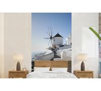 MuchoWow® : Papier peint pour salon ou chambre, vinyle, motif : Éolienne sur l'île de Santorin, en Grèce, dimensions : 120x240 cm