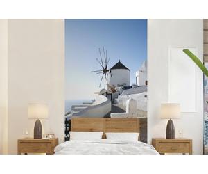 MuchoWow® : Papier peint pour salon ou chambre, vinyle, motif : Éolienne sur l'île de Santorin, en Grèce, dimensions : 120x240 cm