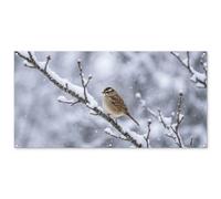 MuchoWow© Poster De Jardin 160x80 cm Deco Exterieur Decoration Balcon Décoration Affiche Murale Extérieur Terrasse Mur Déco Appartement Décorative Oiseau - Branche - Neige - Hiver