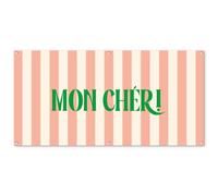 MuchoWow© Poster De Jardin 160x80 cm Deco Exterieur Decoration Balcon Décoration Affiche Murale Extérieur Terrasse Mur Déco Appartement Décorative Rose pâle - Vert - Rayures - Mon Chéri