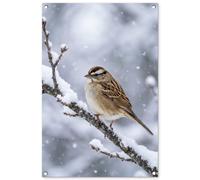 MuchoWow© Poster De Jardin 60x90 cm Deco Exterieur Decoration Balcon Décoration Affiche Murale Extérieur Terrasse Mur Déco Appartement Décorative Oiseau - Branche - Neige - Hiver