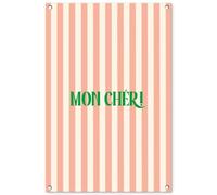 MuchoWow© Poster De Jardin 60x90 cm Deco Exterieur Decoration Balcon Décoration Affiche Murale Extérieur Terrasse Mur Déco Appartement Décorative Rose pâle - Vert - Rayures - Mon Chéri
