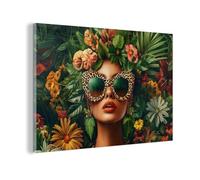 MuchoWow© Tableau en Verre Décoration Murale Moderne pour Chambre Salle | 60x40 cm - Bain Salon Idée Cadeau Image Femme - Imprimé Léopard - Jungle - Nature - Luxe