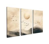 Muchowow Tableau multi-panneaux Japandi oiseaux beige - 180 x 180 cm
