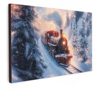 Muchowow Train de Noël sur toile - 150 x 100 cm