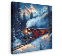 Muchowow Train de Noël sur toile - 90x90 cm