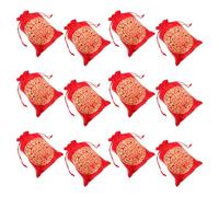 MUCKLILY 12 Pièces Sachets de Bonbons de Remerciement, Paquet D'emballage à Cordon, Tissu Rouge 13x18cm, pour Mariage, Bijoux et Réception, Motif Floral Élégant, Lot de Bonbons de Mariage