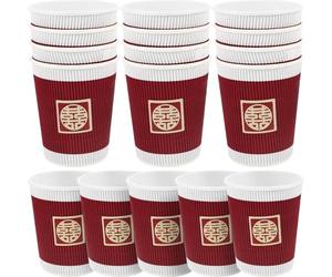 MUCKLILY 20 Pièces Gobelet en Papier Jetable 9 Oz Rouge | Carton Ondulé, Usage Unique, Design Festif Généreux, Empilable, Résistance à Chaleur, pour Banquet