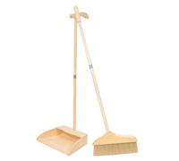 MUCKLILY Balai et Pelle à Poussière à Long Manche en Bois, Brosse Douce | Poils en Soie de Porc, Poignée Ergonomique Légère, Rangement Pratique, pour Maison et Usage Extérieur