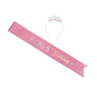 MUCKLILY Couronne Écharpe Bandeau Paillettes Anniversaire Fille Diadème Rose avec Bandoulière Accessoires Mignons pour Fête Anniversaire