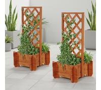 Mucola Bac à plantes avec treillis Bac à plantes avec treillis Aide pour grimper Bac à fleurs en bois Cadre pour grimper Pergola Jardin Aide pour grimper - Brun2er Set