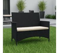 Mucola Banc de jardin Banc en rotin Poly rotin noir Coussin d'assise Beige Housse de banc Banc de parc Meubles de jardin Poly rotin Coussins