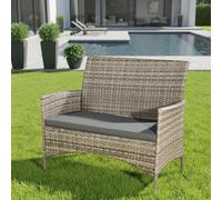 Mucola Banc en poly rotin Banc de jardin gris avec coussin d'assise Banc en rotin 2 places Balcon Set d'été Banc rembourré Outdoor Coussin d'assise Housse