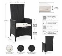 Mucola Chaise de jardin Réglable Fauteuil de jardin Relax noir Poly rotin Meubles de jardin Balcon Sièges Fonction chaise longue Fauteuil de repos