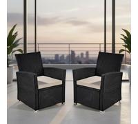 Mucola Chaise de jardin set de 2 chaises à haut dossier Noir Chaise en rotin Polyrattan Chaise en rotin Chaise en osier Fauteuil de jardin Terrasse Sièges Balcon Lounge