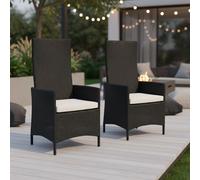 Mucola Chaise de Jardin Set de 2 Fauteuils de Jardin Réglables Fauteuil de Relaxation Noir Poly rotin Meubles de Jardin Balcon Sièges Fonction Couchage Fauteuil de Repos