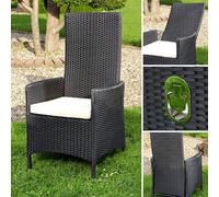 Mucola Chaise de Jardin Set de 4 Fauteuils de Jardin Réglables Fauteuil de Relaxation Noir Poly rotin Meubles de Jardin Balcon Sièges Fonction Couchage Fauteuil de Repos