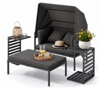 Mucola Chaise longue de jardin en aluminium Chaise longue avec toit résistant aux intempéries Fauteuil-cabine de plage Lit de terrasse Canapé de jardin Lit de soleil Chaise longue d'extérieur
