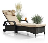 Mucola Chaise longue en rotin Meuble de jardin en rotin Chaise longue de terrasse Balcon Chaise longue de sauna Chaise longue de bain Chaise longue de plage - Noir