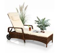 Mucola Chaise longue en rotin Meuble de jardin en rotin Chaise longue de terrasse Balcon Chaise longue de sauna Chaise longue de bain Chaise longue de plage - Marron