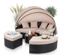 Mucola Chaise longue Fauteuil de plage Ilot de bronzage 180CM Table en poly rotin Ensemble de salon de jardin Sunbed Coussin Beige - Noir