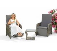 Mucola Ensemble de salon 2 fauteuils et table en poly rotin Lounge Salon de jardin Chaise Set de jardin Salle à manger - Gris