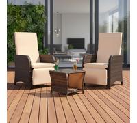 Mucola Ensemble de salon 2 fauteuils et table en poly rotin Lounge Salon de jardin Chaise Set de jardin Salle à manger - Marron