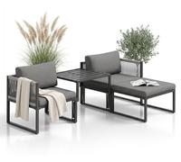 Mucola Ensemble de salon en aluminium balcon Lounge résistant aux intempéries Anthracite Chaise longue de jardin Table Meubles de balcon Terrasse Meubles d'extérieur Jardin
