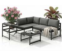 Mucola Ensemble de salon en aluminium Lounge Canapé d'angle avec fonction chaise longue résistant aux intempéries Gris Table Salon de jardin - Anthracite