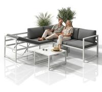 Mucola Ensemble de salon en aluminium Lounge Canapé d'angle avec fonction chaise longue résistant aux intempéries Gris Table Salon de jardin Meubles de terrasse - Blanc