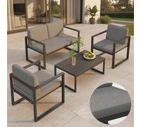 Mucola Ensemble de sièges en aluminium 4pcs. Lounge Groupe à manger résistant aux intempéries Gris Table Meubles de terrasse Balcon