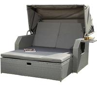 Mucola Fauteuil-cabine de plage en rotin Lit de bronzage avec toit réglable Polyrattan Bain de soleil Chaise longue Relax Meuble de jardin - Gris