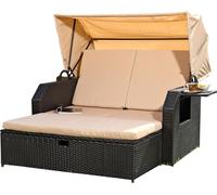 Mucola Fauteuil-cabine de plage en rotin Lit de bronzage avec toit réglable Polyrattan Chaise longue Chaise longue de relaxation Meuble de jardin - Noir