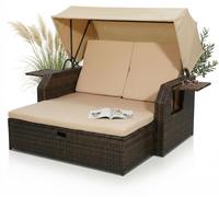 Mucola Fauteuil-cabine de plage en rotin Lit de bronzage avec toit réglable Polyrattan Chaise longue Chaise longue de relaxation Meuble de jardin - Marron