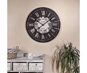 Mucola Horloge murale Décoration 33CM Bois Gris Analogique Motif Horloge de salon Horloge de cuisine Vintage Shabby Chic Horloge à quartz Horloge de bureau - Londres Noir