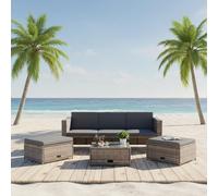 Mucola meubles de jardin 6pcs salon de jardin ensemble de jardin ottomane polyrattan noir set ensemble de salle à manger balcon - gris