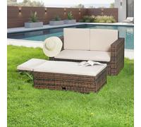 Mucola Meubles de jardin en poly rotin Lounge Fauteuil Canapé Banc Table Repose-pieds Pliable Ensemble de jardin en rotin Extérieur - Marron