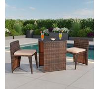 Mucola Meubles de jardin Set de 3 poufs table poly rotin Ensemble de fauteuils Ensemble de jardin Ensemble de chaises Meubles - Marron