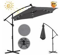 Mucola Parasol à manivelle Parapluie de jardin Parapluie de marché Parapluie de plage Parasol de terrasse Protection solaire - Gris avec LED 3,5 m
