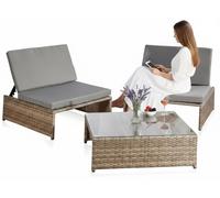 Mucola Salon de jardin en poly rotin 2 fauteuils et table salon de jardin ensemble de jardin salle à manger - Gris