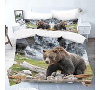 MUCXBE Parures De Lit 2 Personnes 200x200cm 3 Pièces Doux Ours Brun 3D Microfibre À Imprimé Numérique Housse De Couette avec Fermeture À Glissière Et 2 Taies d'oreiller 65x65cm
