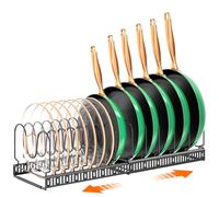 MUDEELA Organiseur de casseroles et poêles, support extensible pour couvercle de casserole de cuisine avec 14 compartiments réglables, pour planche à découper, poêle en fonte, ustensiles de cuisine