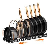 MUDEELA Range Couvercle Extensible, Rangement Cuisine pour Poêles et Couvercles, Support avec 10 Séparateurs Réglables, Sans Outils, pour Placard, Tiroir et Plan de Travail, Noir