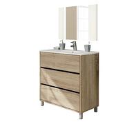 MUEBLES PITARCH | Ensemble Meuble de Salle de Bain avec lavabo en céramique et Miroir Inclus, 3 tiroirs, Largeur 80cm, avec Pieds, Blanc, pour lavabo encastré, Style Moderne, modèle Kalma