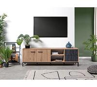 Muebles Pitarch | Meuble TV avec Pieds, 2 Portes, Étagère, 2 Tiroirs, Meuble de Télévision Industriel, Noir et Chêne Gold, 55x180x40cm, Module de Salon, Moderne, modèle Paris